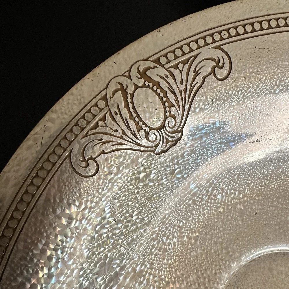L.F.Grammes Vintage Hammered‎ Silver Plated Bowl with Ornate Border Decoration